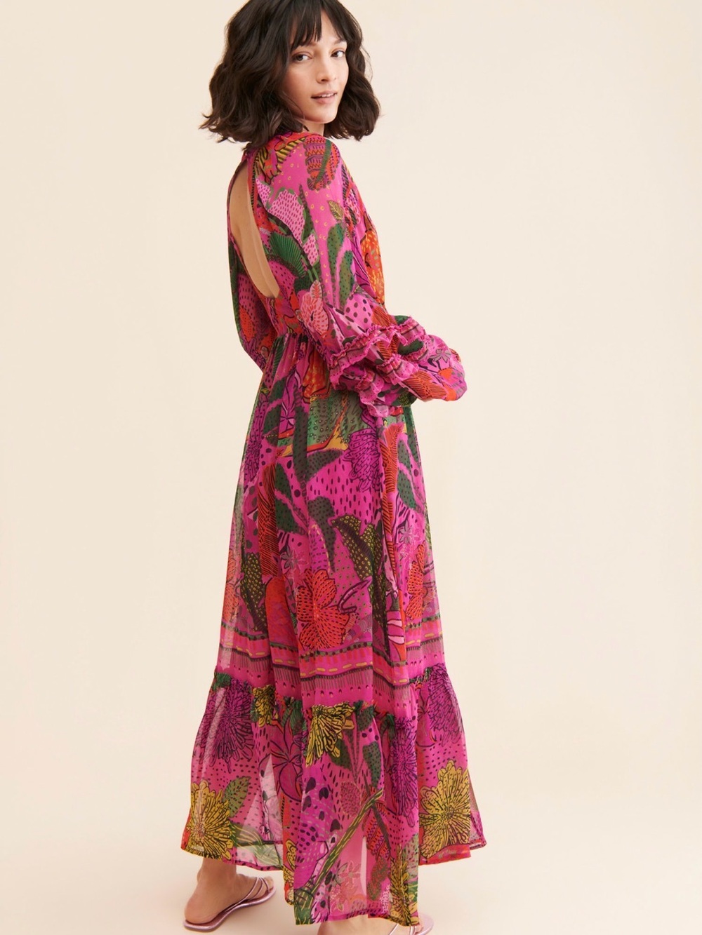 FARM Rio Fuchsia and Green Floral V-Neck Maxi Dress - Picture 2 of 5